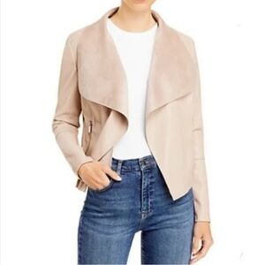 BAGATELLE Faux Leather Knit Open Drape Cream Jacket